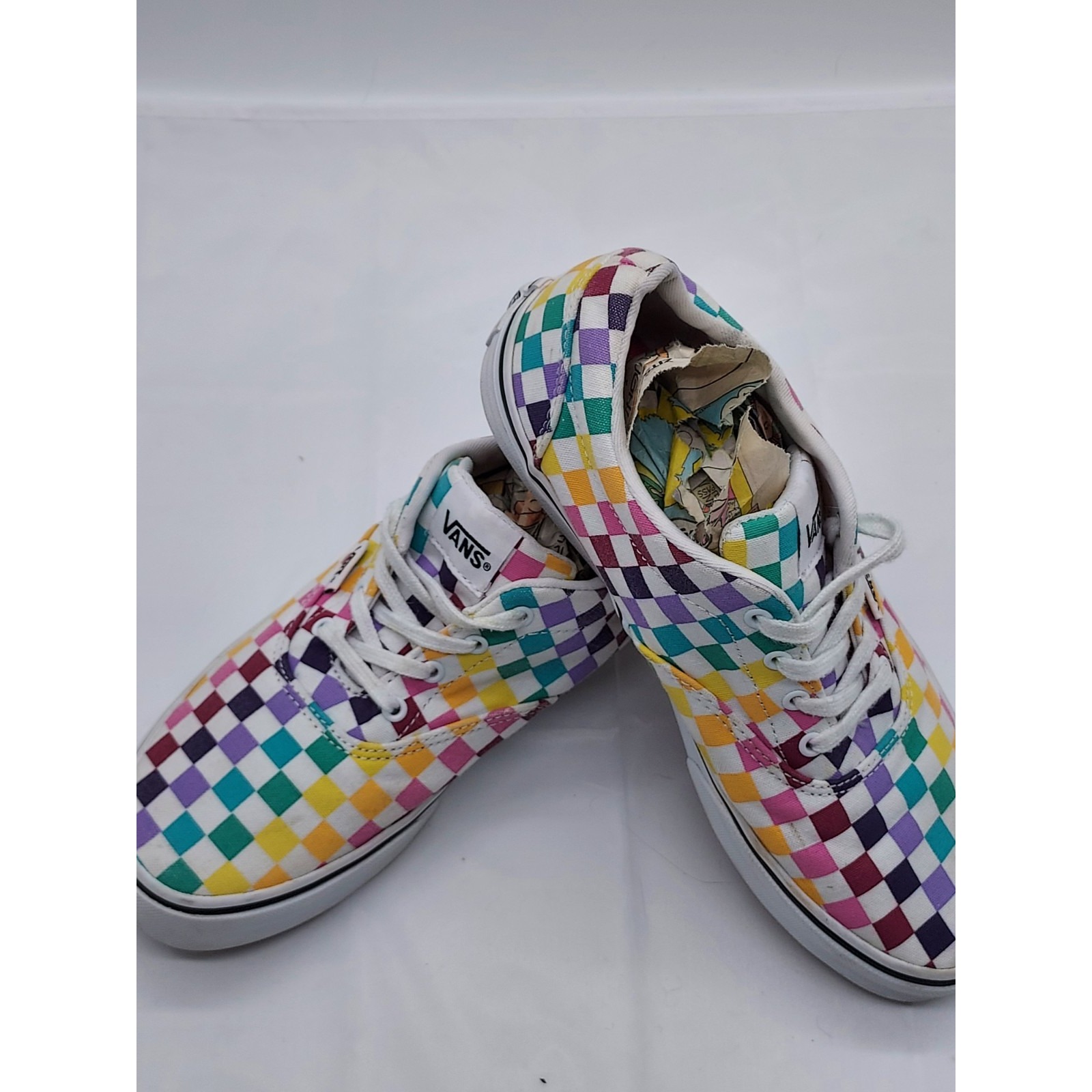 Vans Authentic Rainbow Checkerboard Kids Shoes Us Missy 5.0 Low Top Sneakers